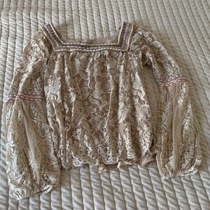 Elegant Lace Beige Women's Top